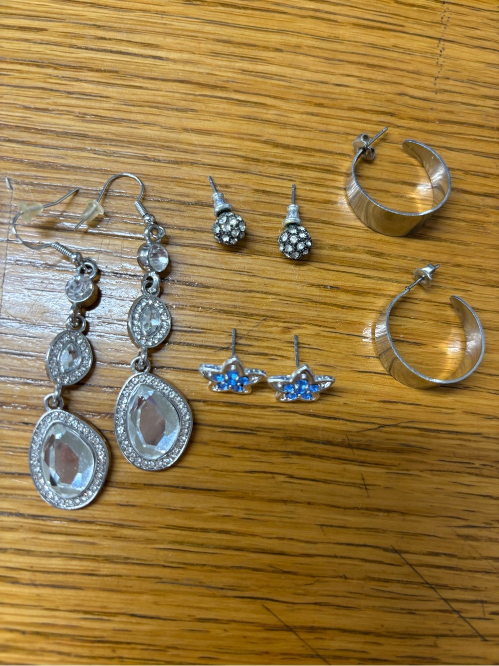 Silver Tone Multi-Style Women's Earring Set with Clear and Blue Accents